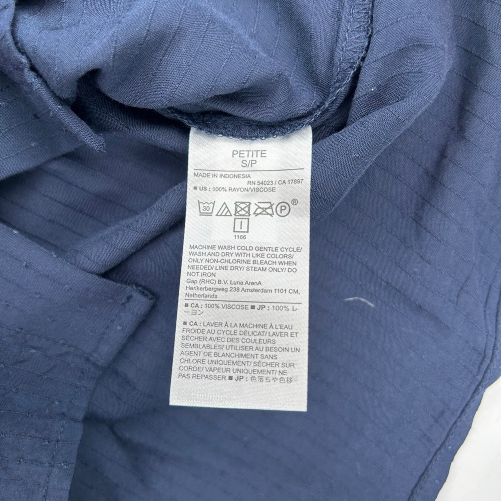 Banana Republic‎ Navy Blue Ruffle Scallop Collar Dobby Blouse Petite S - Picture 7 of 9